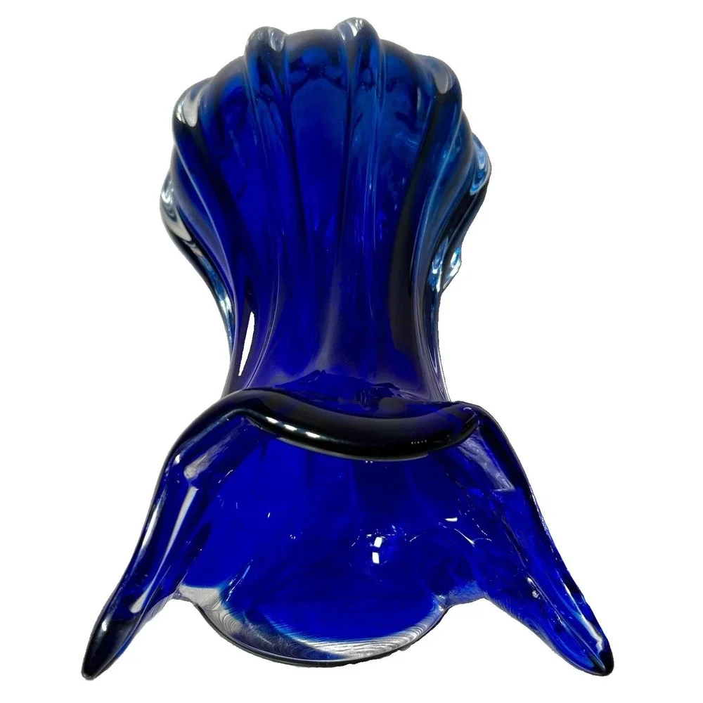 Vintage Bohemian Hand Blown Cobalt Blue Glass Vase. 4lbs 5.1 oz 10.5
